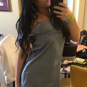 Blue Silk Off the shoulder Dress